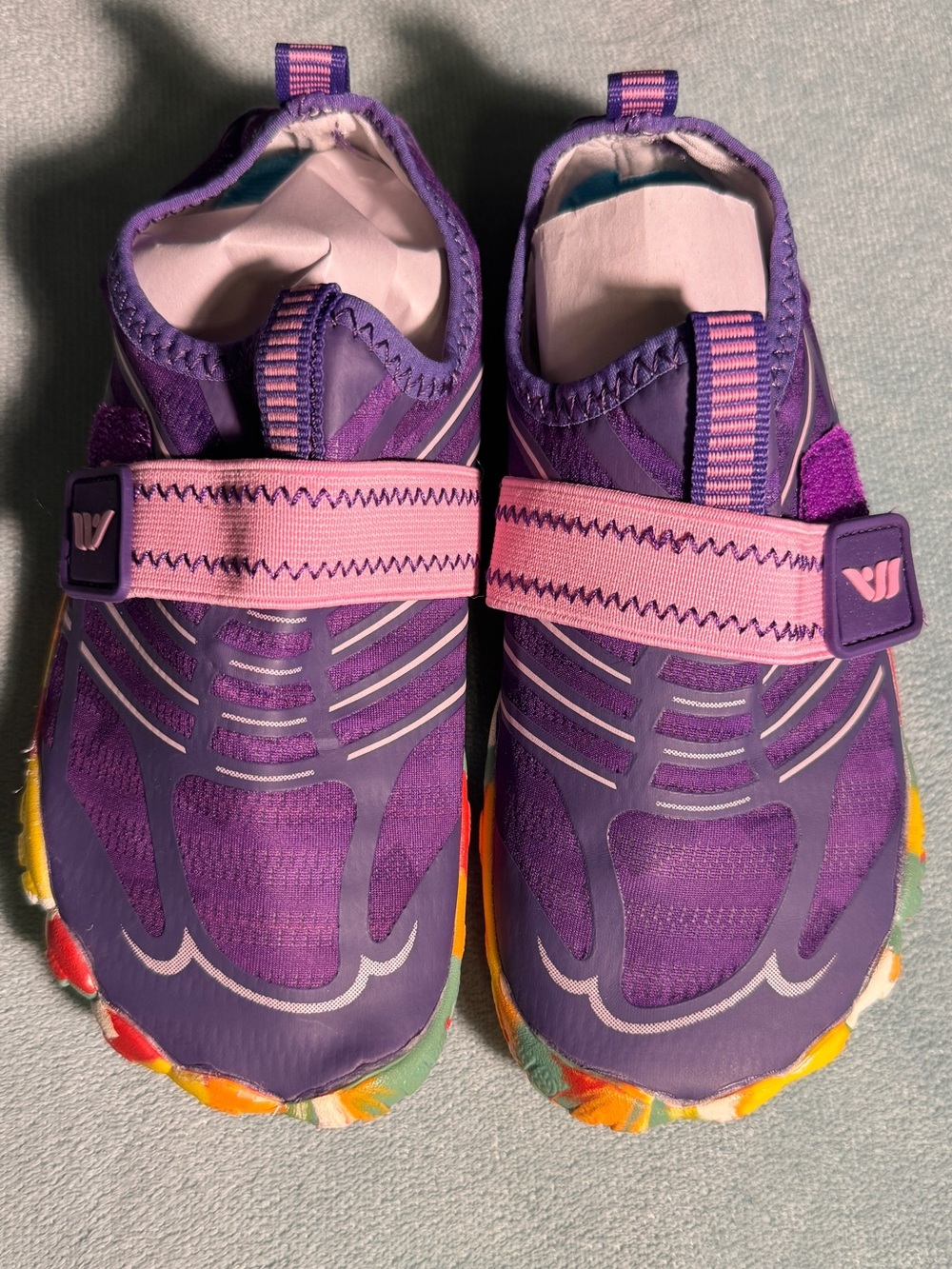 Children's Purple Hook-and-Loop Sneakers with Pink Strap